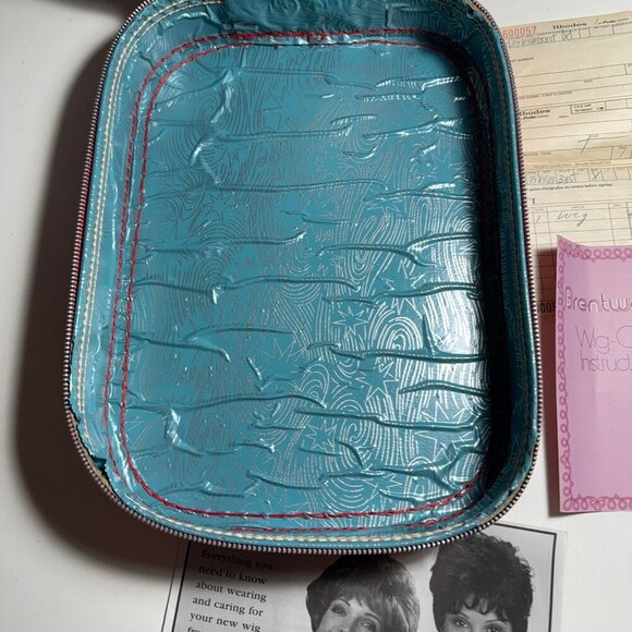 Vintage Wig Box or Hat Box Tall Mod 60s Art Deco + Wig Vintage Receipt - Picture 3 of 12